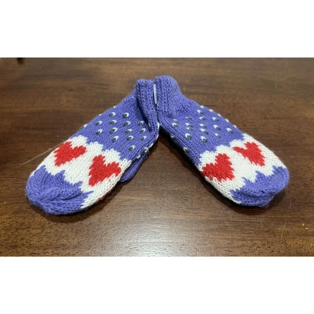 Glove Mittens girls size 2-4 T striped multicolor hearts pattern